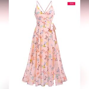 Retro Stage Light Pink Butterfly Strap Lace-Up Vintage Dress, Nwe!